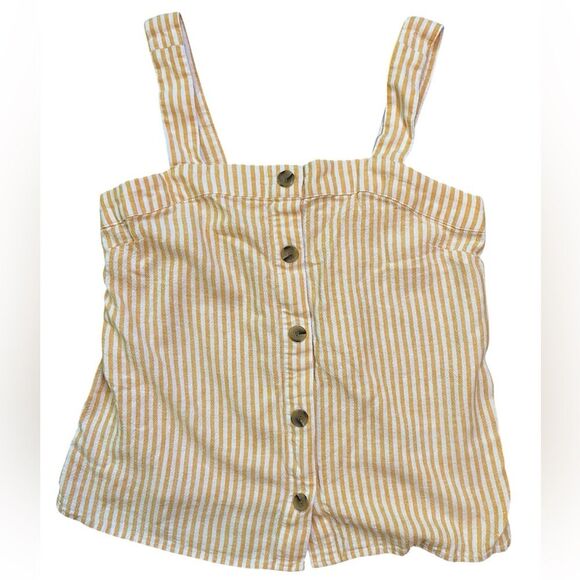 J. Crew Factory Orange and White Striped Linen Blend Button Front Tank - Picture 3 of 9